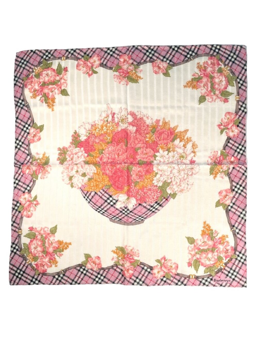 Vintage Burberrys Floral Plaid Cotton Scarf - Picture 2 of 10